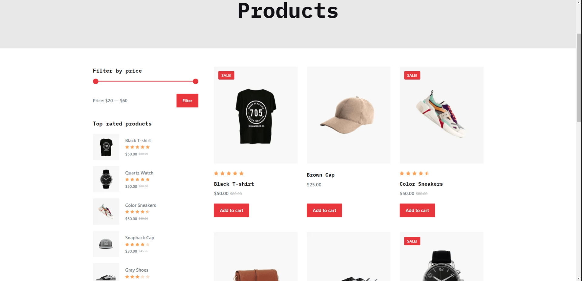 products page for woocommerce website - fashion shop